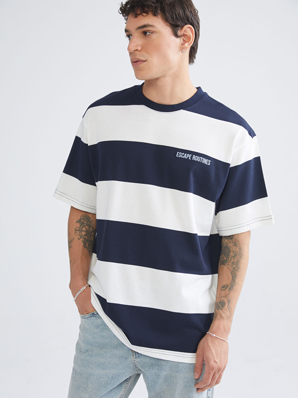 Crew Neck Striped Jersey Men's T-Shirt