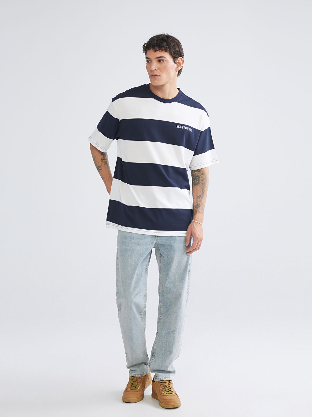 Crew Neck Striped Jersey Men's T-Shirt-1