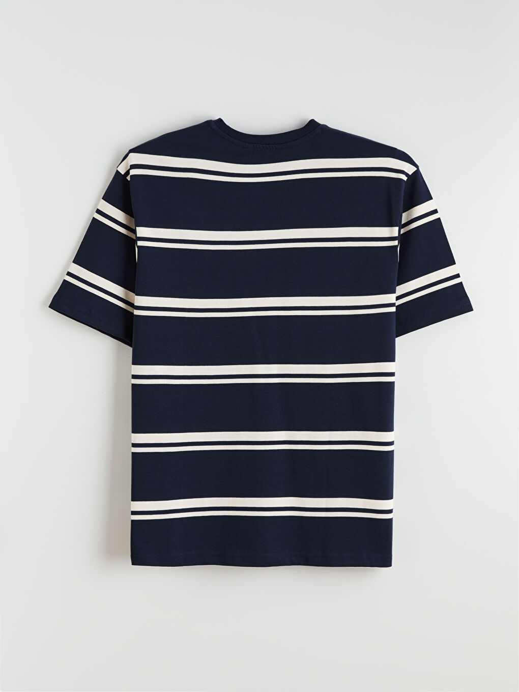 Lacivert Bisiklet Yaka Çizgili Penye Erkek Tişört-5