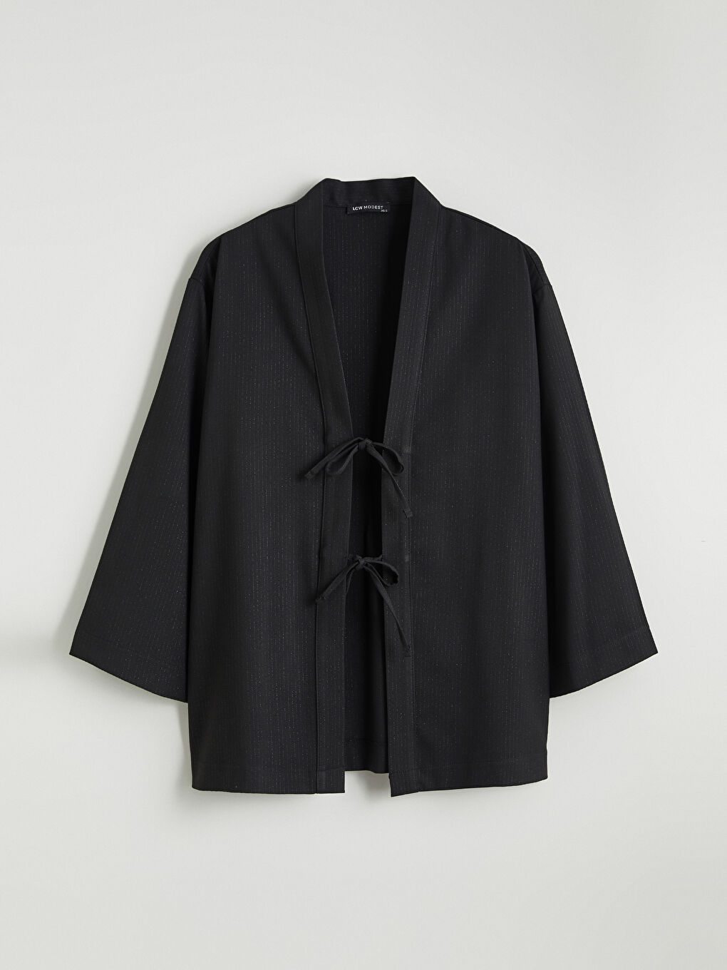 Siyah Şal Yaka Çizgili Oversize Kadın Kimono-4