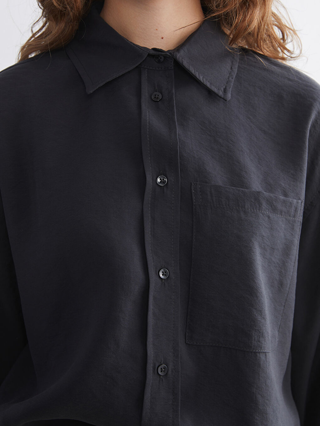 Antrasit Oversize Modal Karışımlı Kadın Gömlek-2
