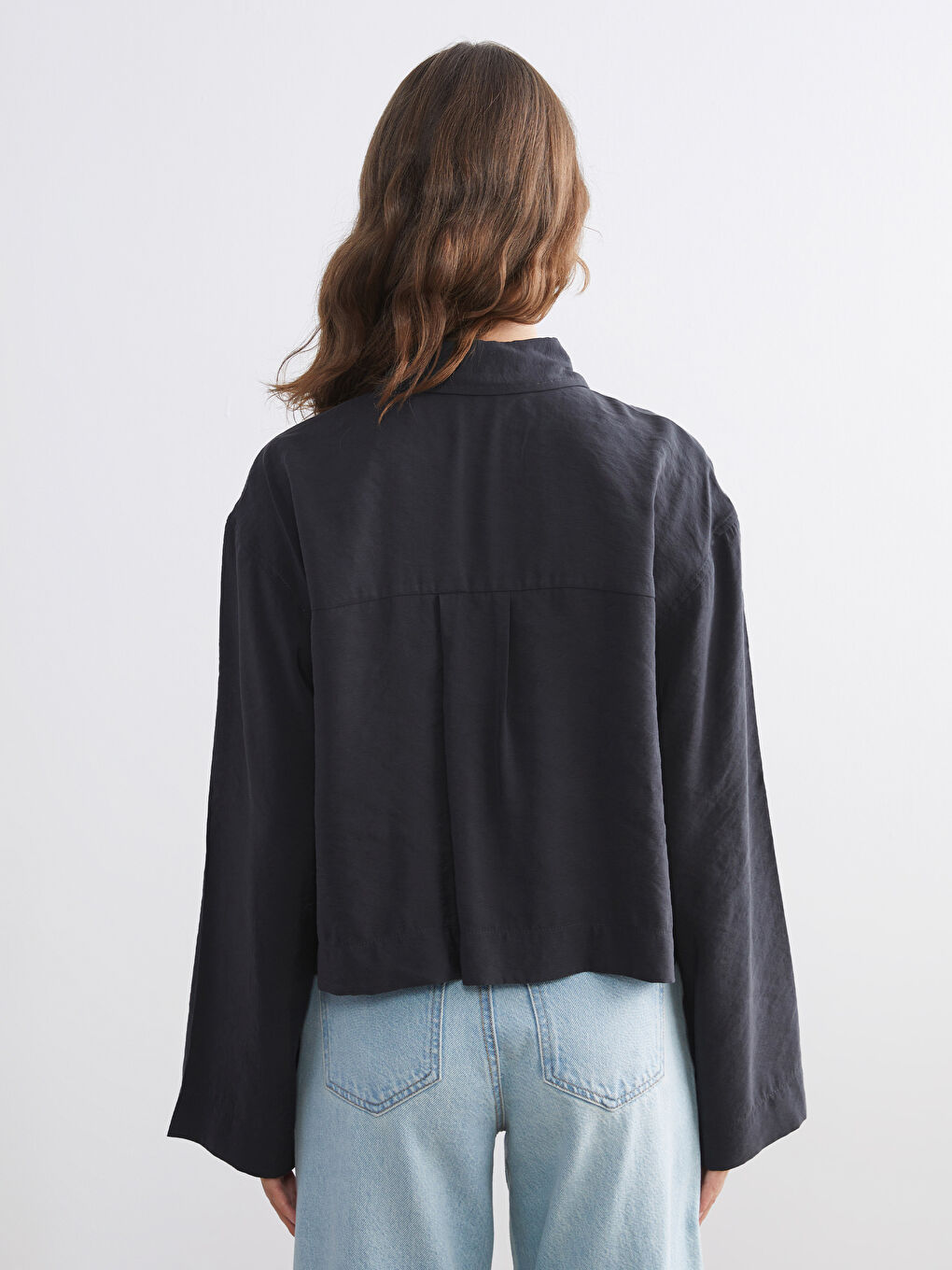 Antrasit Oversize Modal Karışımlı Kadın Gömlek-3