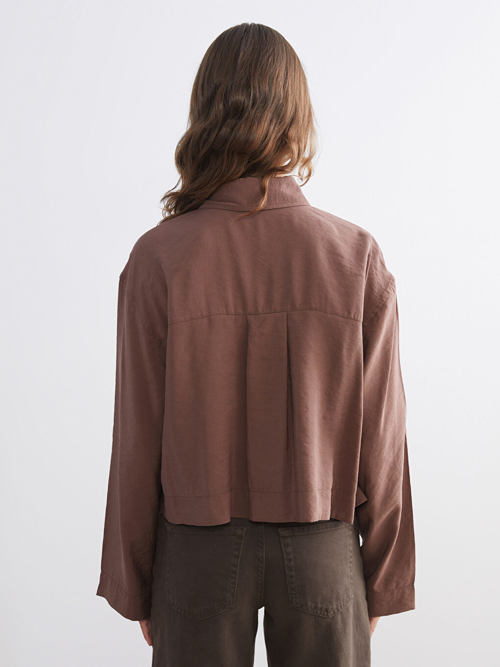 Kahverengi Oversize Modal Karışımlı Kadın Gömlek-3