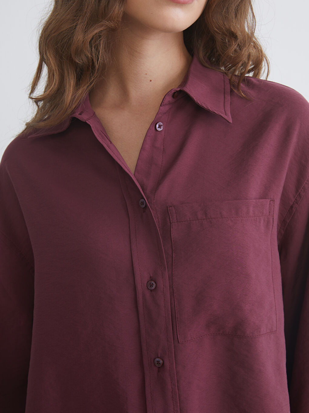 Bordo Oversize Modal Karışımlı Kadın Gömlek-2
