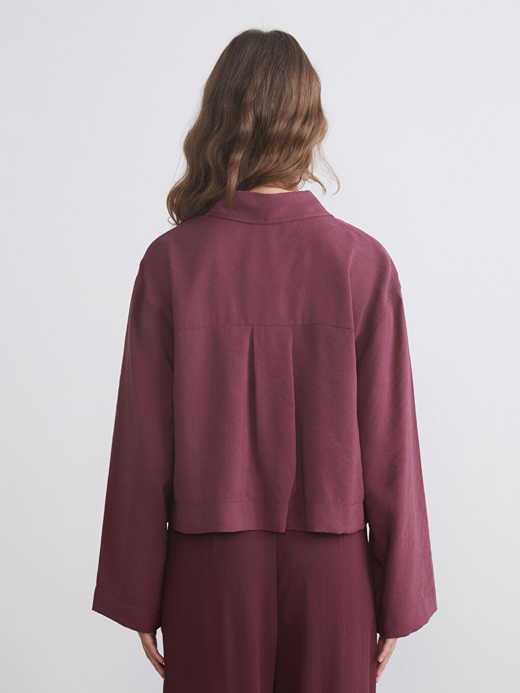 Bordo Oversize Modal Karışımlı Kadın Gömlek-3
