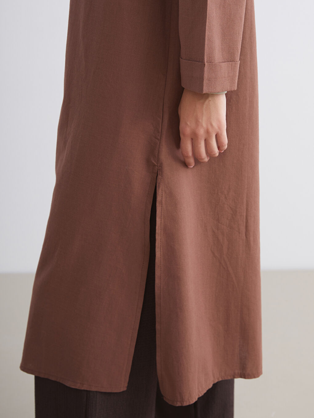 Kahverengi Loose Fit Kadın Gömlek Tunik-2