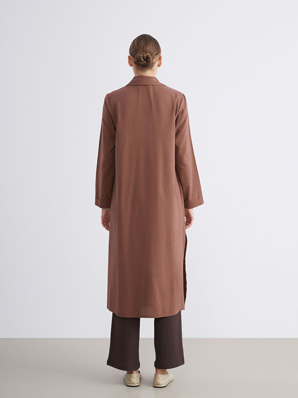 Kahverengi Loose Fit Kadın Gömlek Tunik-3