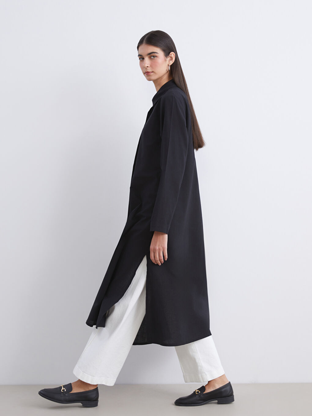Siyah Loose Fit Kadın Gömlek Tunik