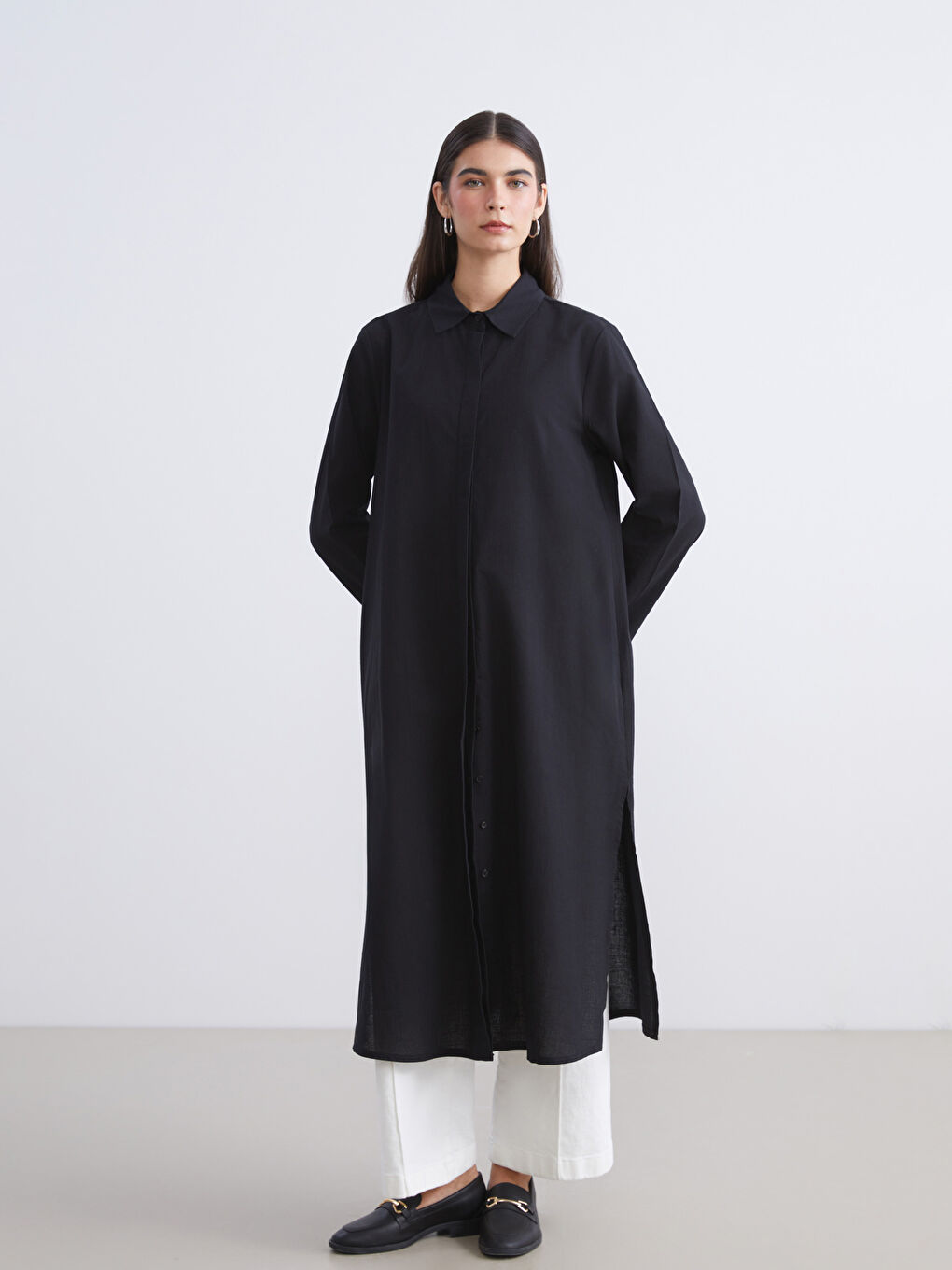 Siyah Loose Fit Kadın Gömlek Tunik-1