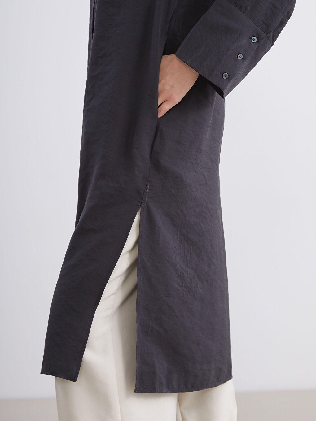 Antrasit Oversize Modal Karışımlı Kadın Gömlek Tunik-2