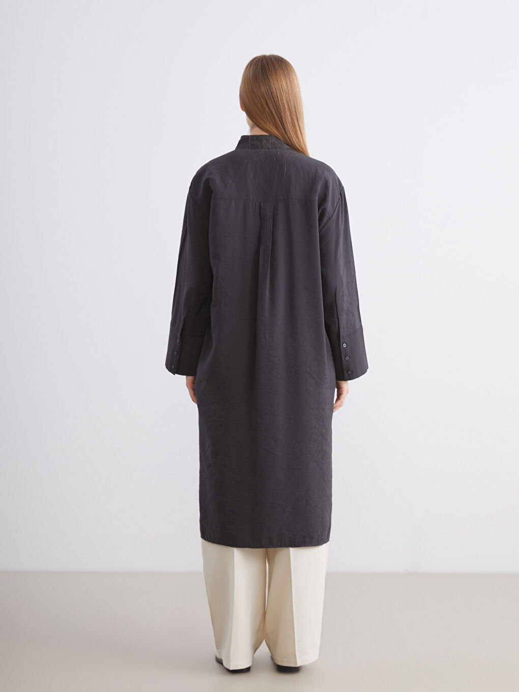 Antrasit Oversize Modal Karışımlı Kadın Gömlek Tunik-3