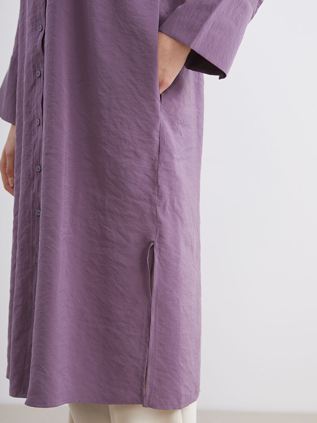 Mor Oversize Modal Karışımlı Kadın Gömlek Tunik-2