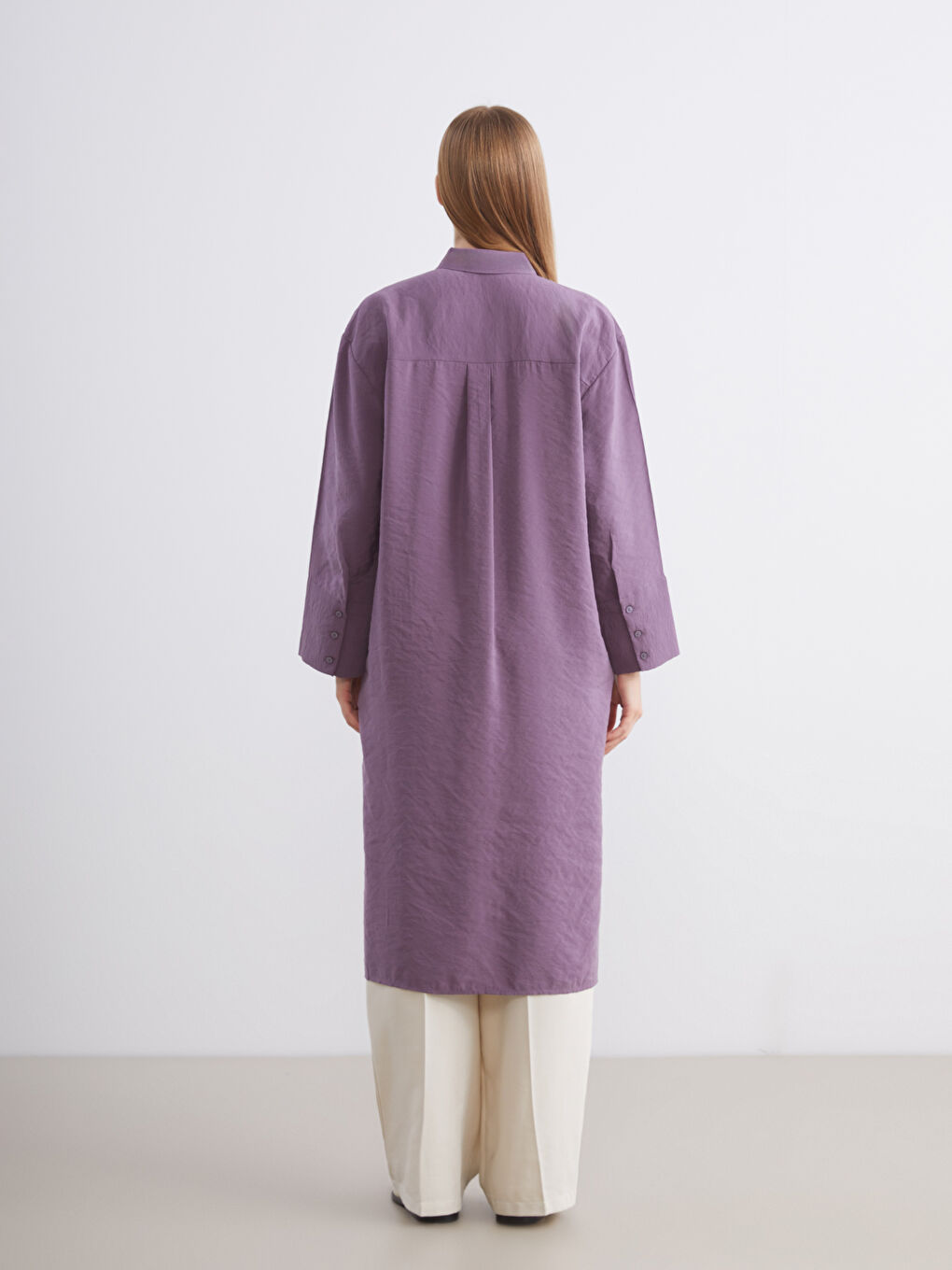 Mor Oversize Modal Karışımlı Kadın Gömlek Tunik-3