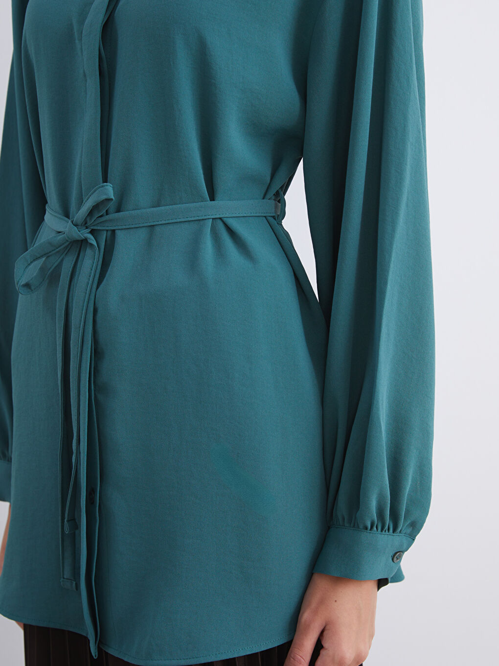 Yeşil Dokulu Oversize Kadın Gömlek Tunik-2