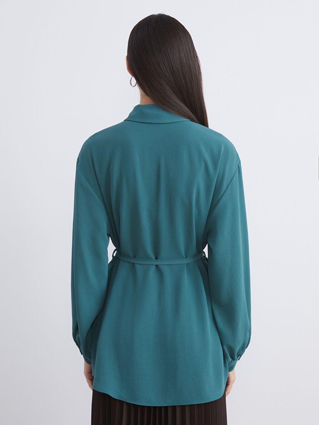 Yeşil Dokulu Oversize Kadın Gömlek Tunik-3