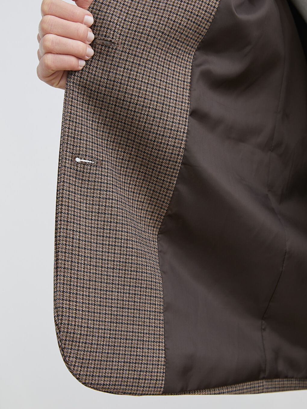 Kahverengi Kazayağı Desenli Kadın Blazer Ceket-3