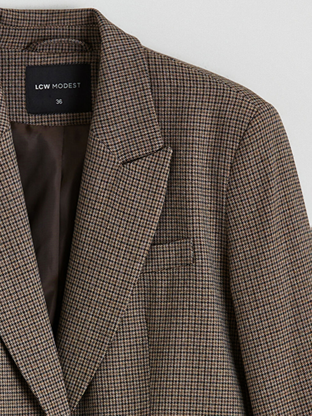 Kahverengi Kazayağı Desenli Kadın Blazer Ceket-7