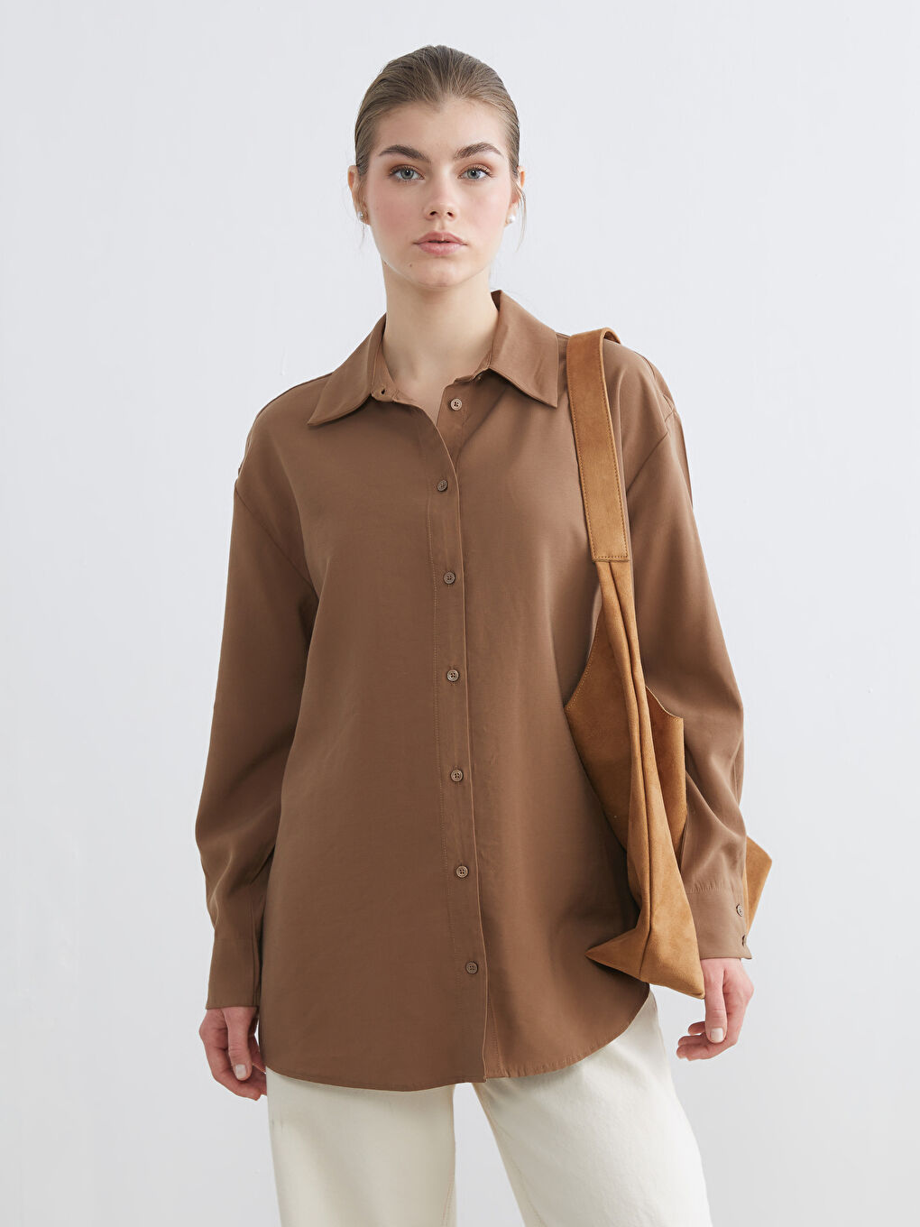 Bej Loose Fit Kadın Gömlek Tunik