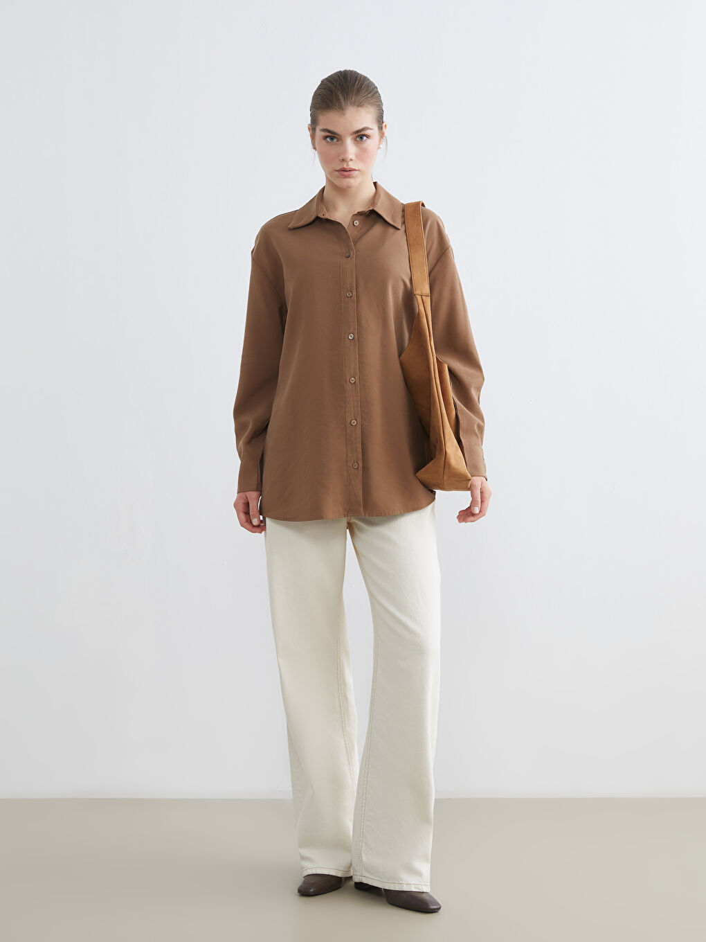 Bej Loose Fit Kadın Gömlek Tunik-1