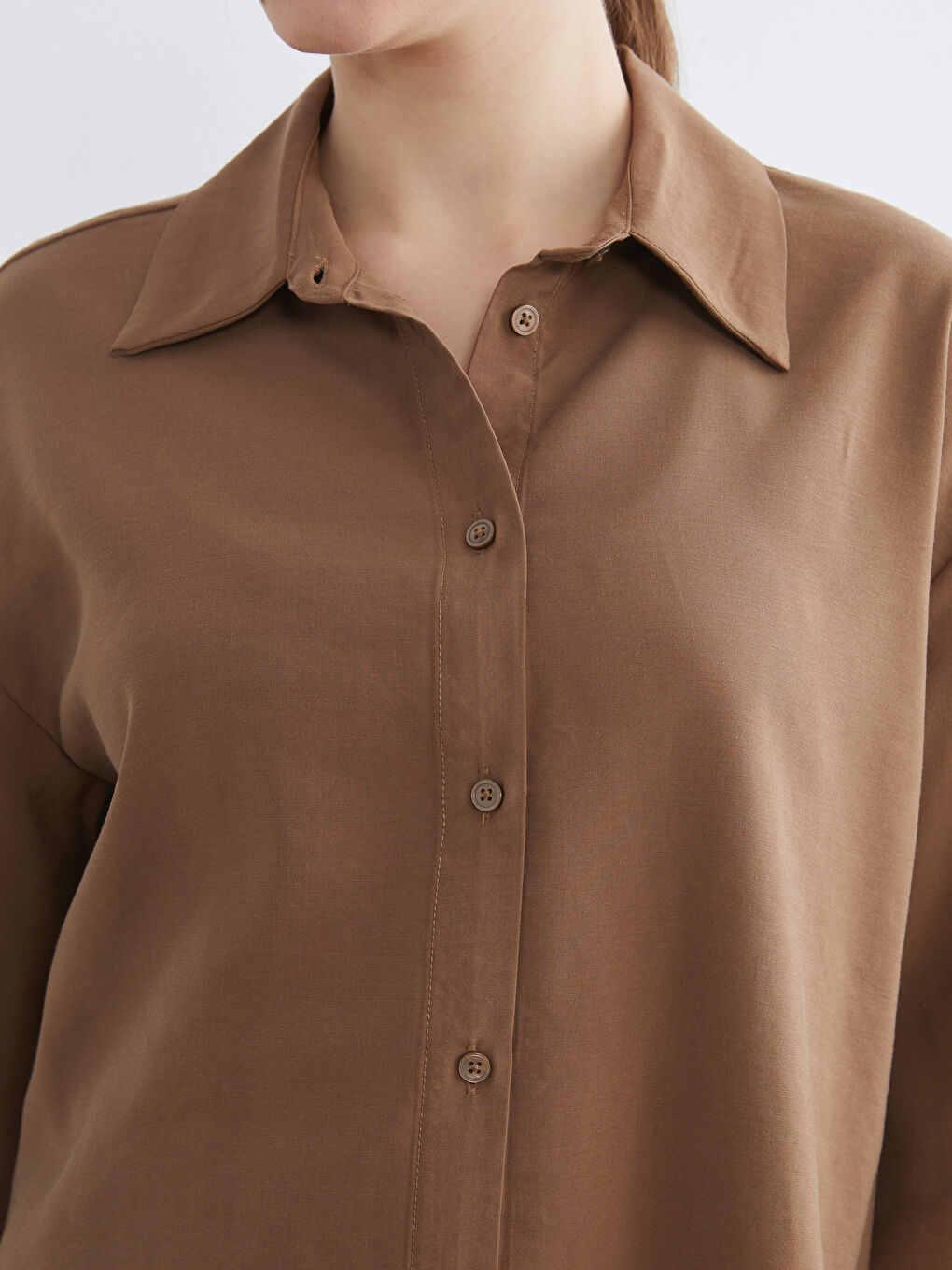 Bej Loose Fit Kadın Gömlek Tunik-2