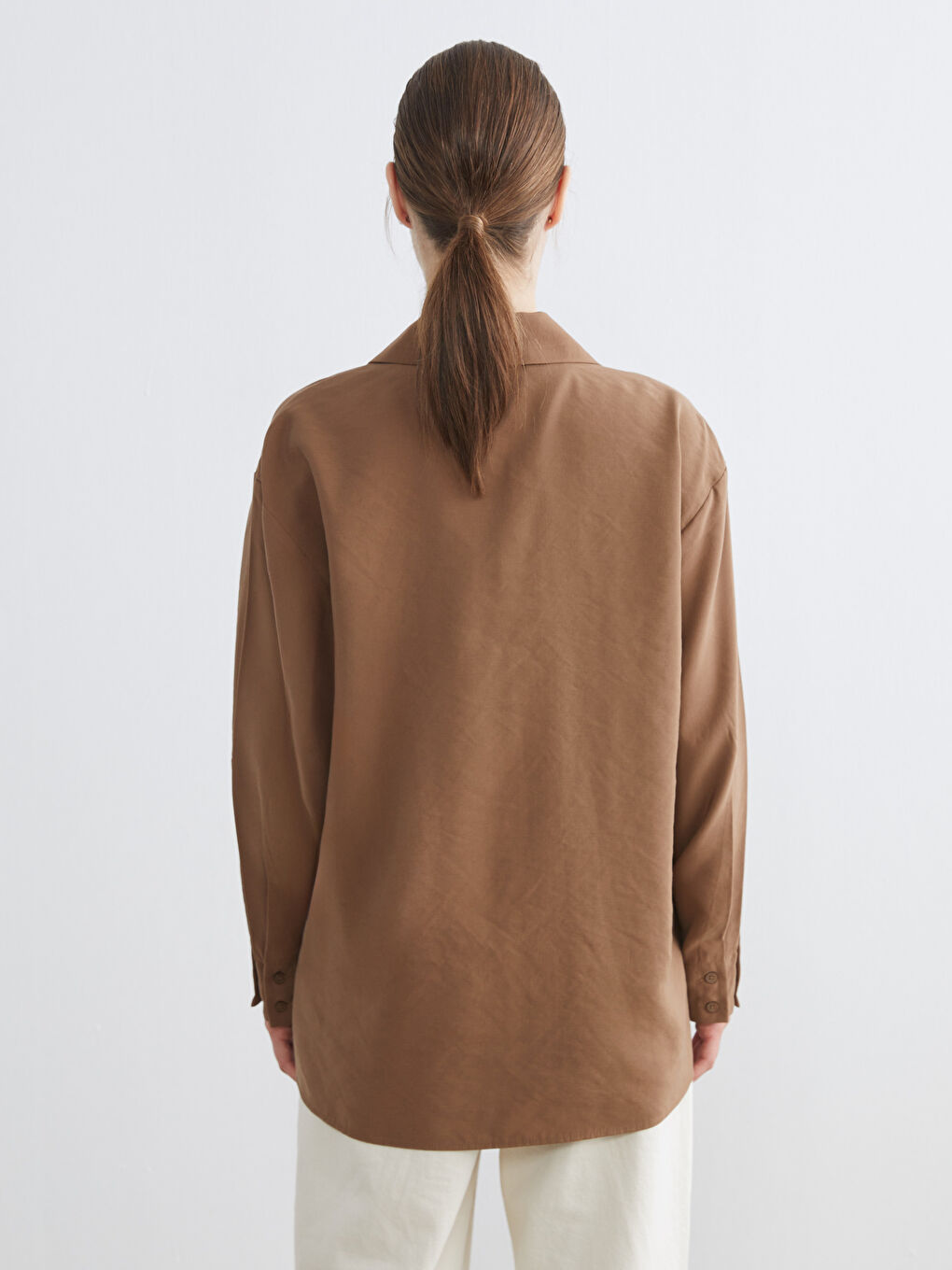 Bej Loose Fit Kadın Gömlek Tunik-3