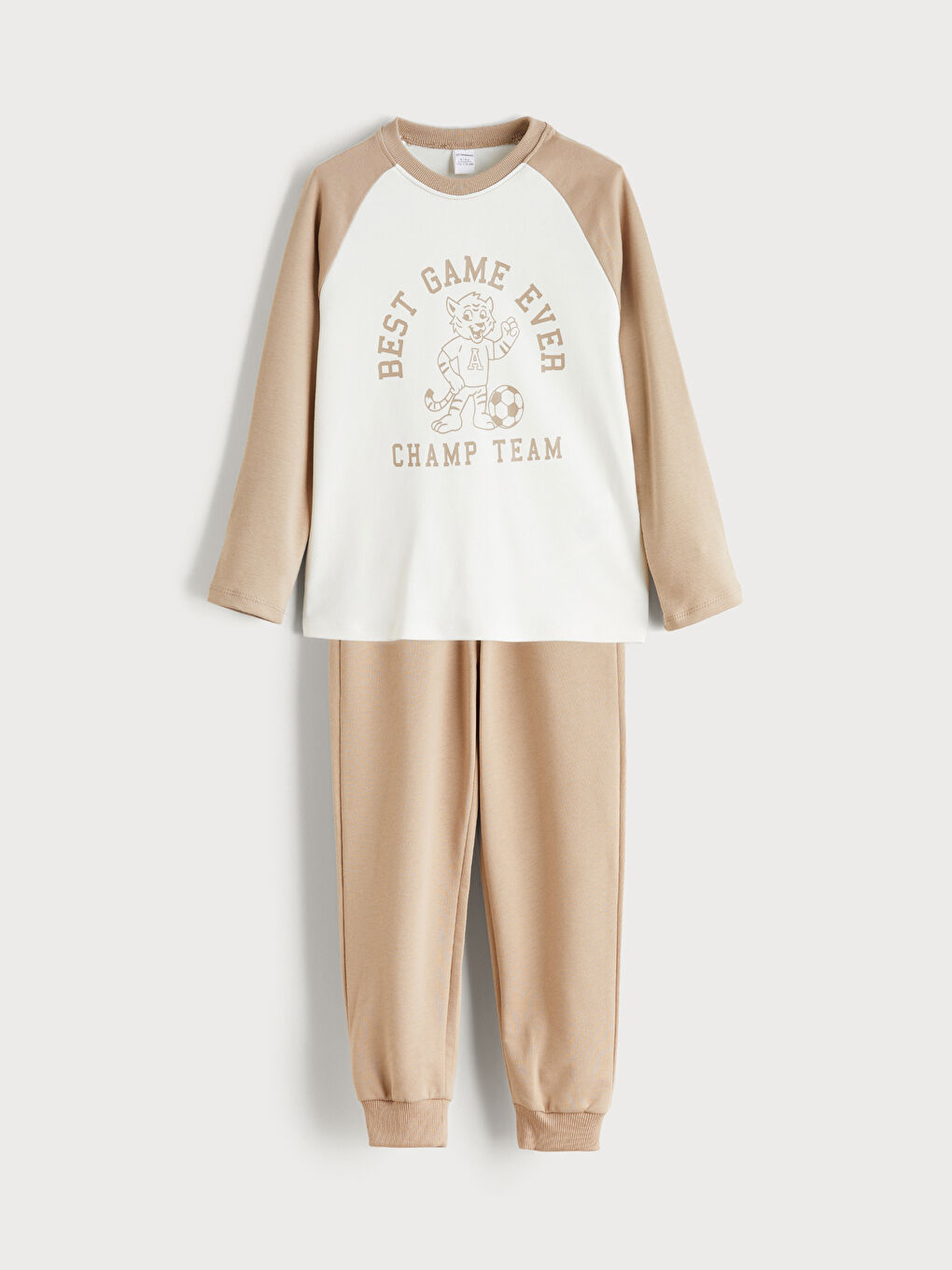 Bej Bisiklet Yaka Erkek Çocuk Tişört ve Eşofman Altı