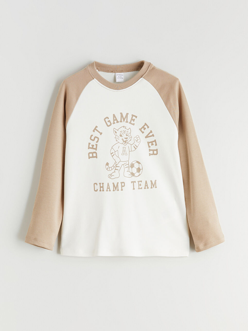 Bej Bisiklet Yaka Erkek Çocuk Tişört ve Eşofman Altı-1