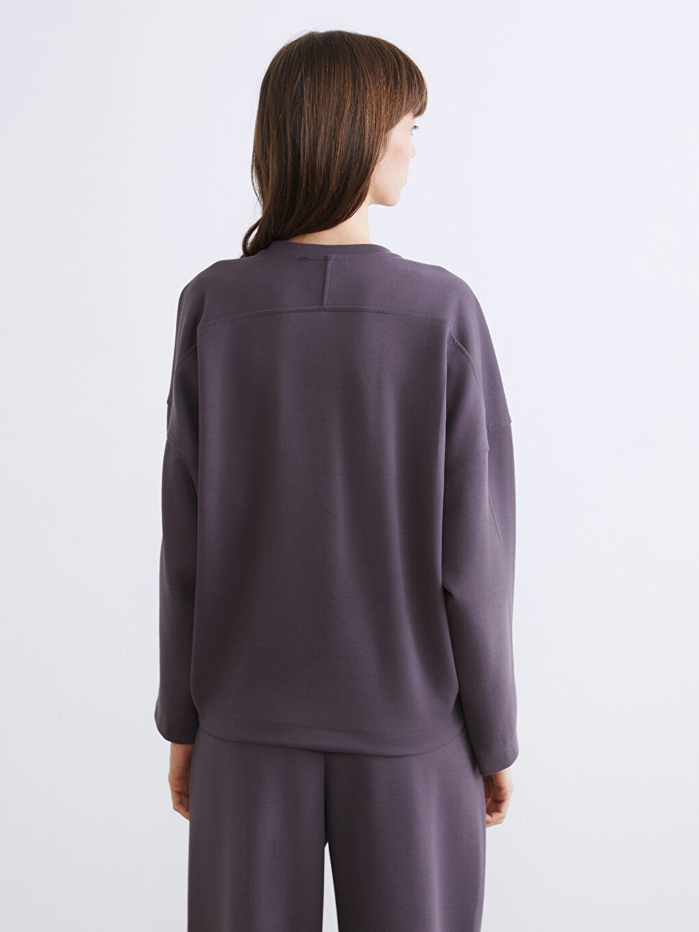 Mor Bisiklet Yaka Kadın Sweatshirt-3