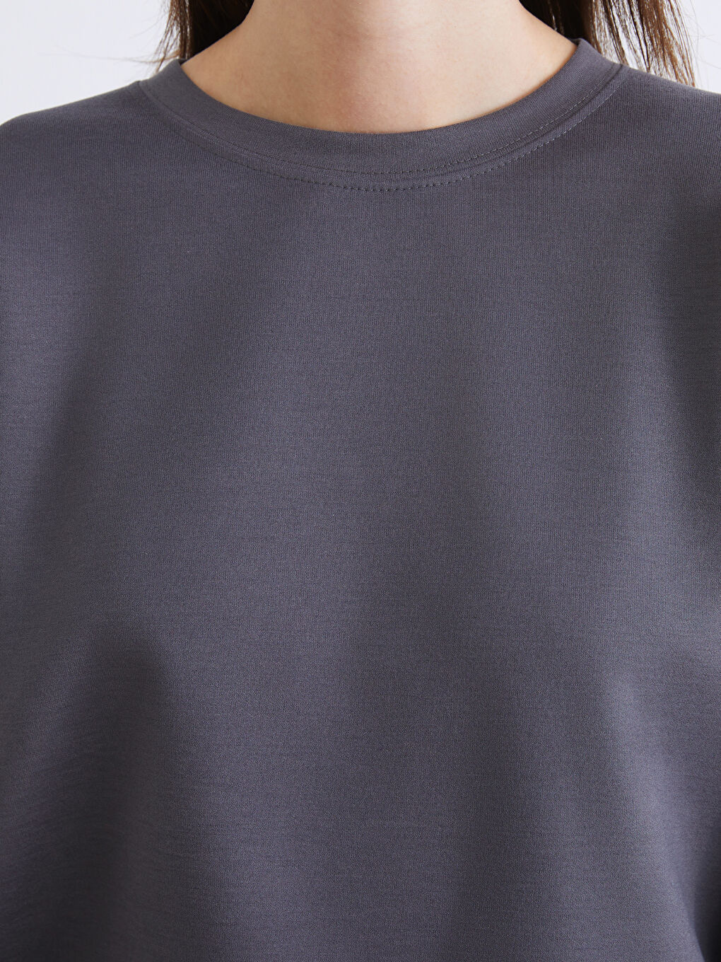 Antrasit Bisiklet Yaka Kadın Sweatshirt-2