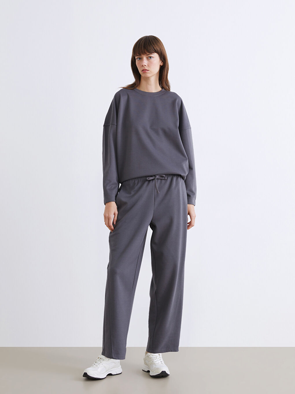 Antrasit Beli Lastikli Kadın Eşofman Altı