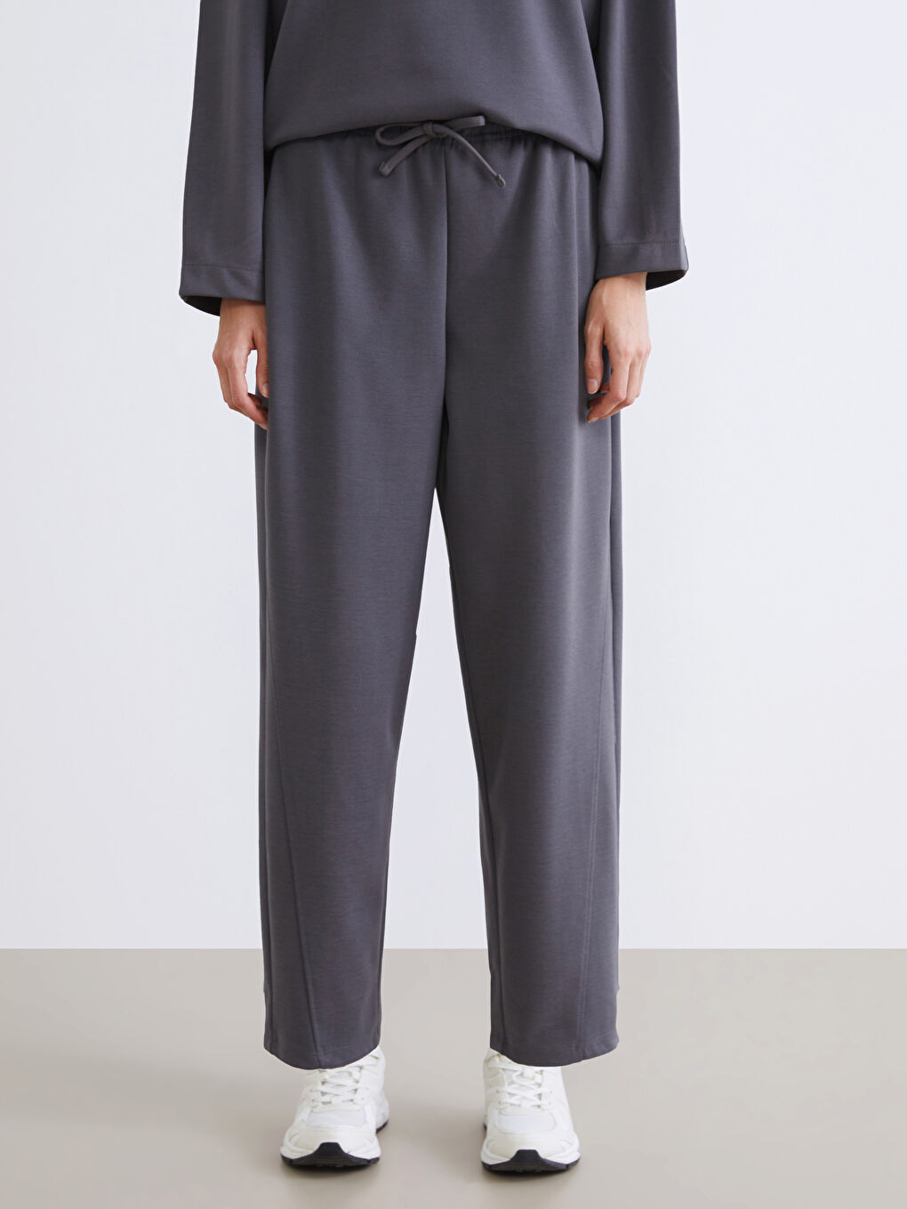 Antrasit Beli Lastikli Kadın Eşofman Altı-1