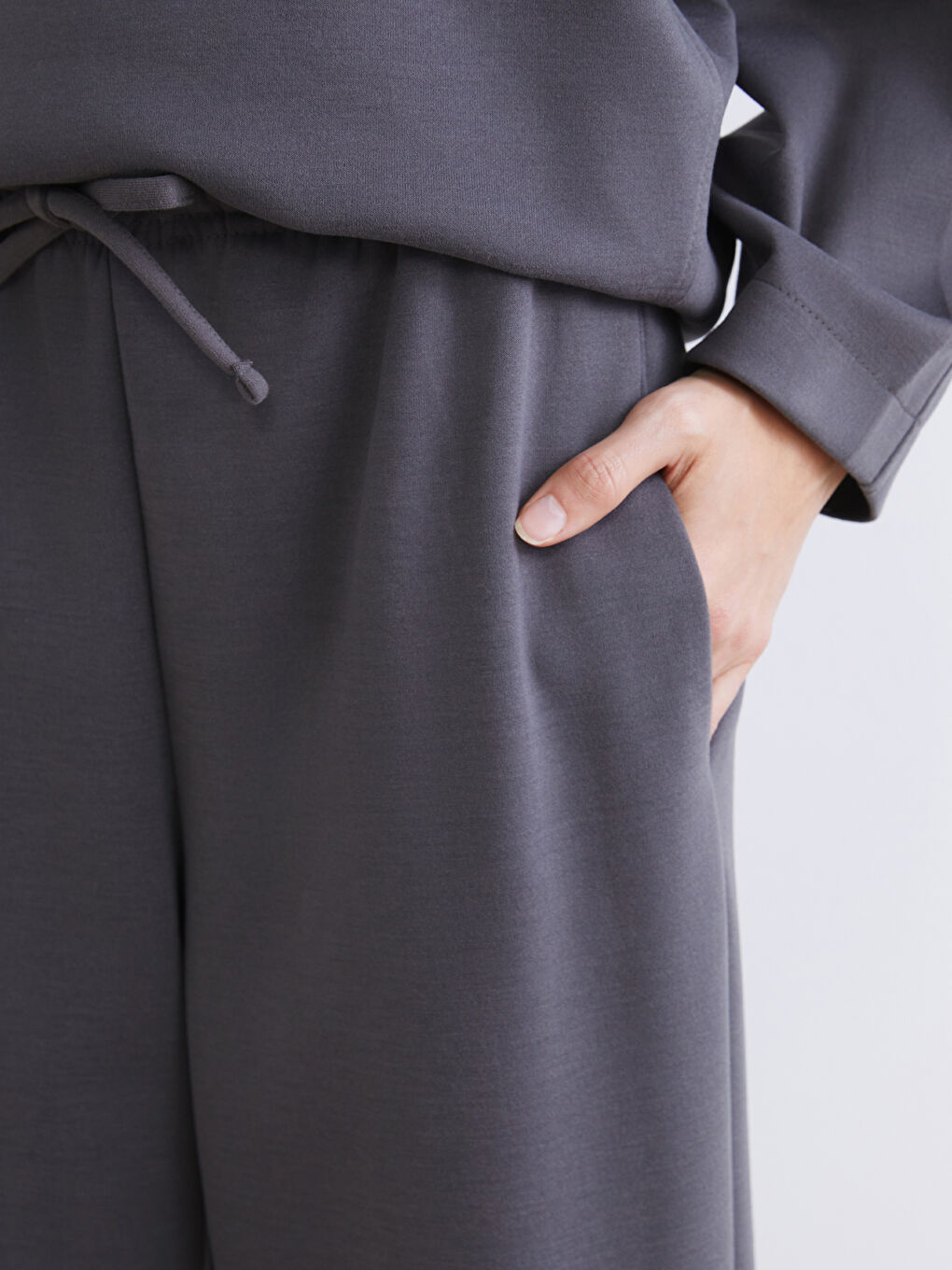 Antrasit Beli Lastikli Kadın Eşofman Altı-2