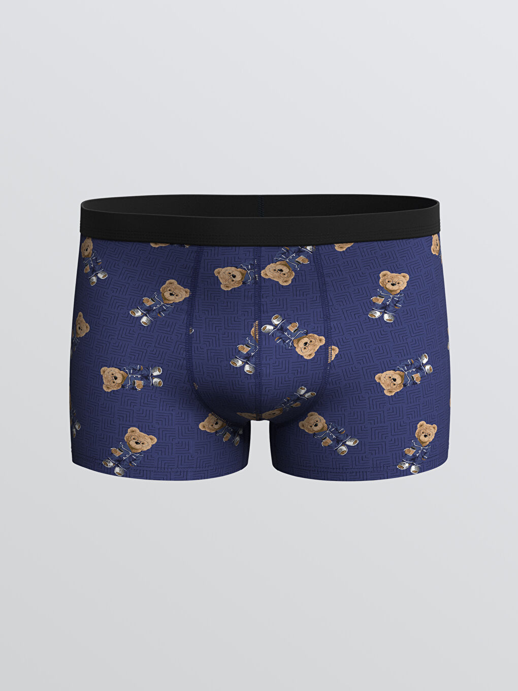 Mavi Standart Kalıp Pamuklu Esnek Ayı Teddy Baskılı Erkek Boxer