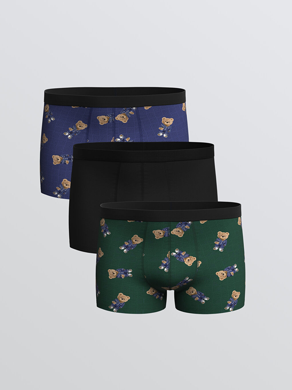 Mavi Standart Kalıp Pamuklu Esnek Ayı Teddy Baskılı Erkek Boxer