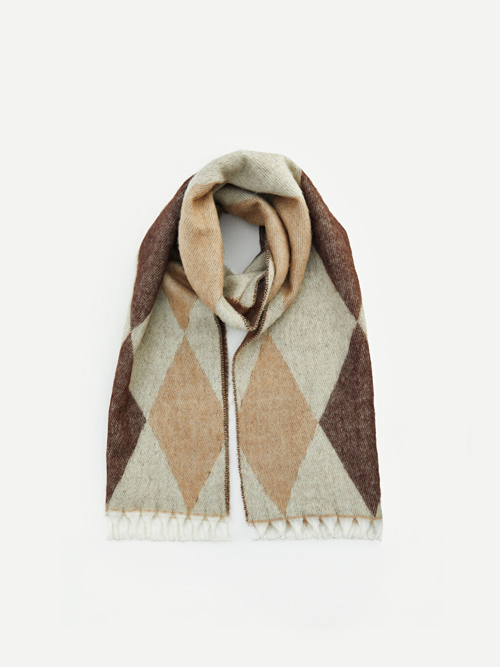 Kahverengi Püsküllü Kadın Atkı