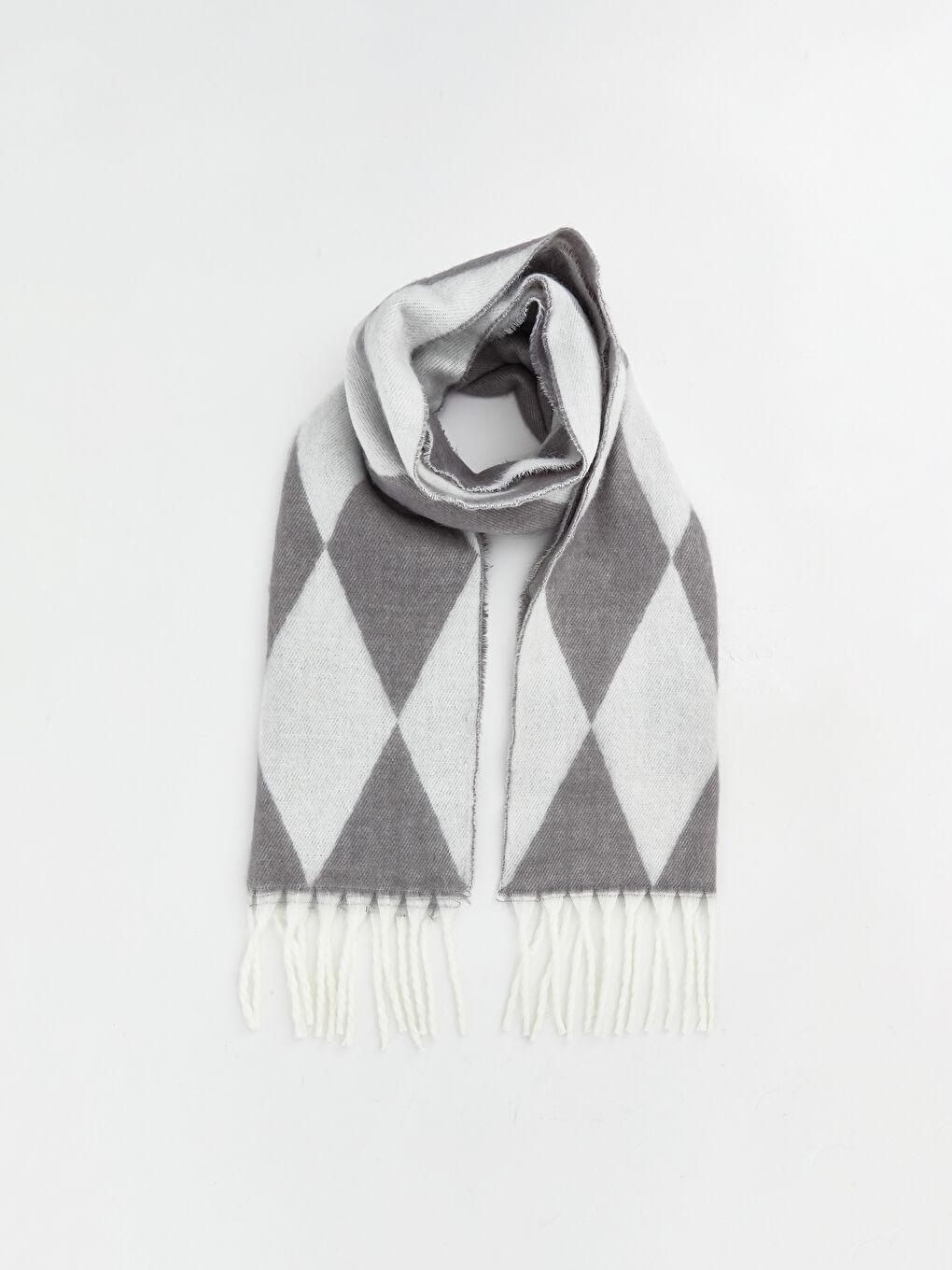 Gri Püsküllü Kadın Atkı