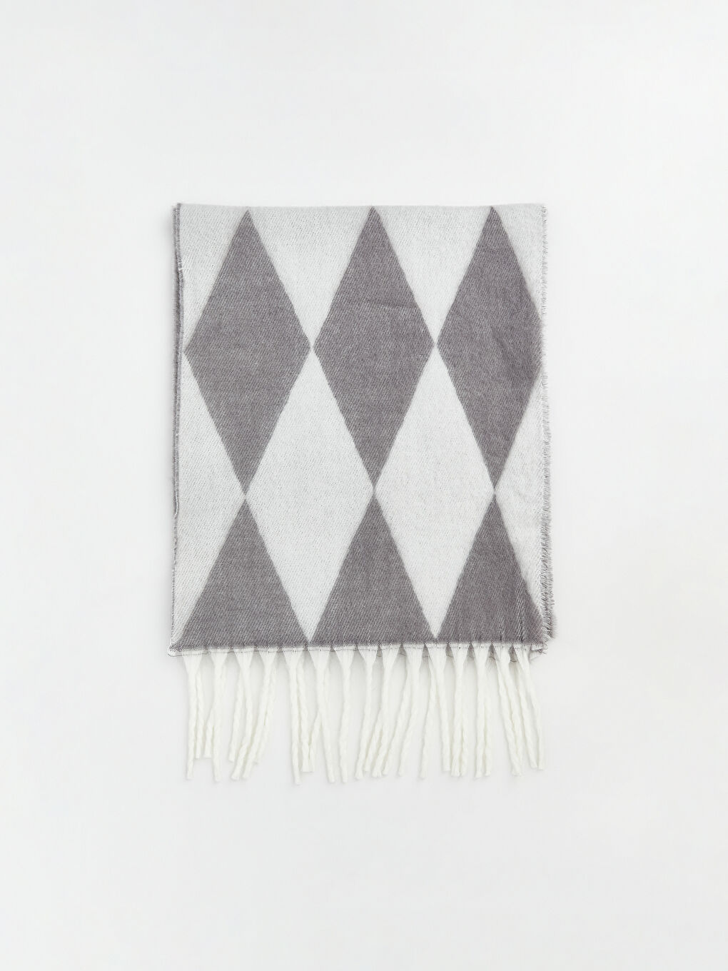 Gri Püsküllü Kadın Atkı-1