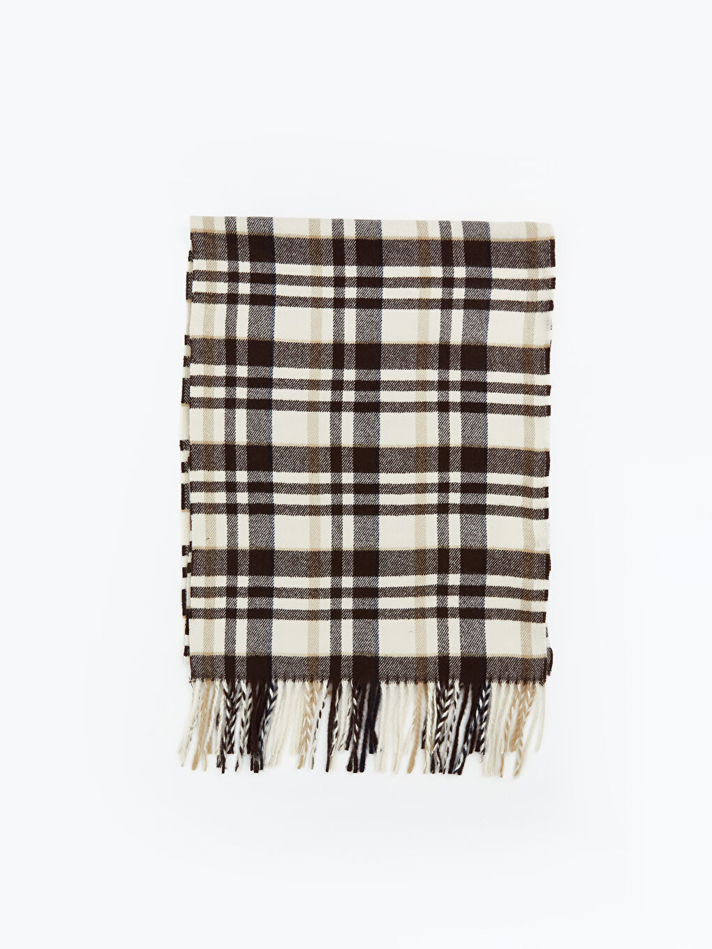 Kahverengi Ekose Desenli Kadın Atkı-1