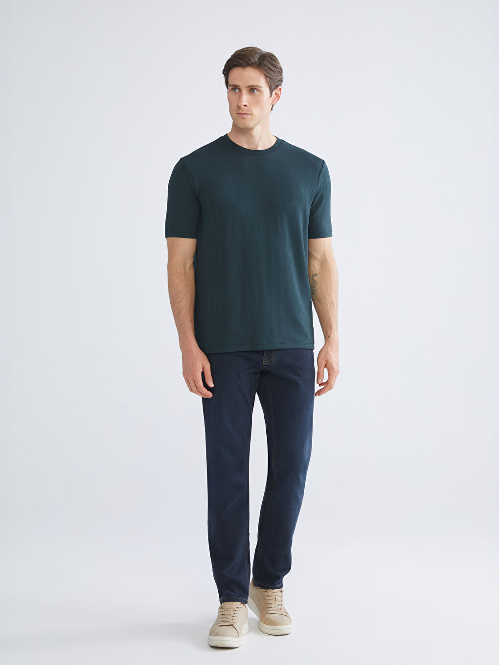 Petrol Bisiklet Yaka Erkek Tişört-1