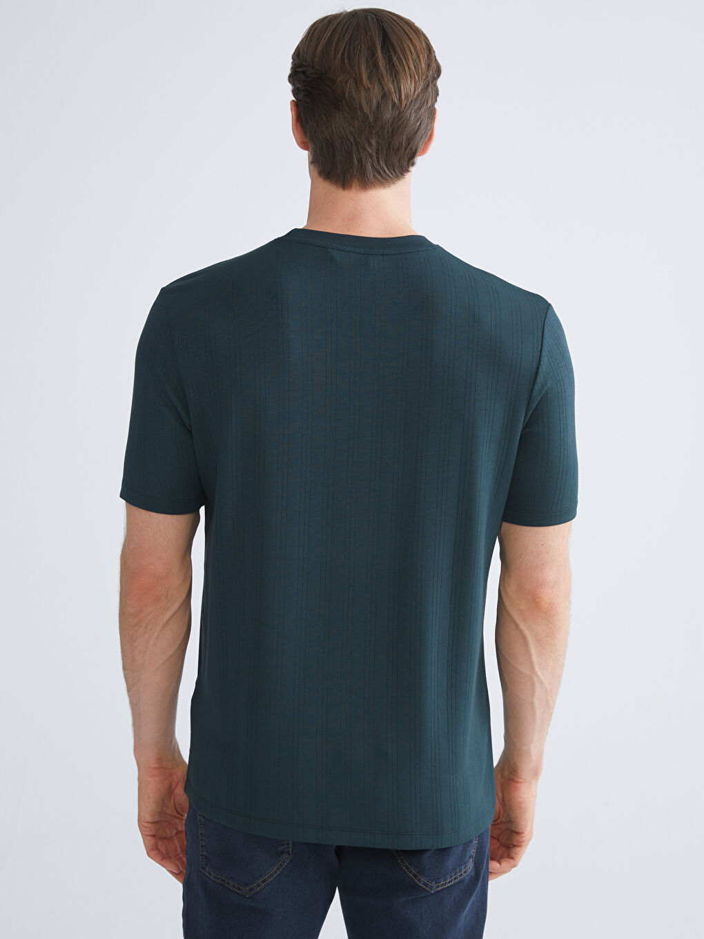 Petrol Bisiklet Yaka Erkek Tişört-3