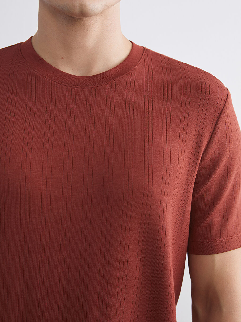 Kahverengi Bisiklet Yaka Erkek Tişört-2