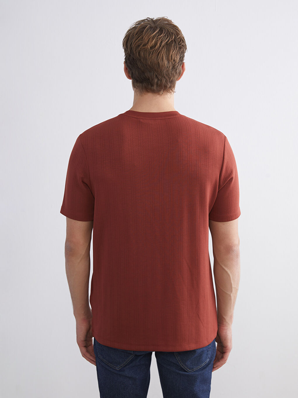 Kahverengi Bisiklet Yaka Erkek Tişört-3