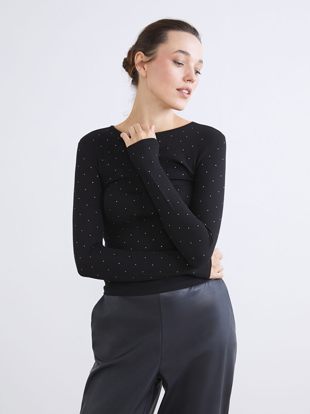 Crew Neck Rhinestone Embellished Women's T-Shirt