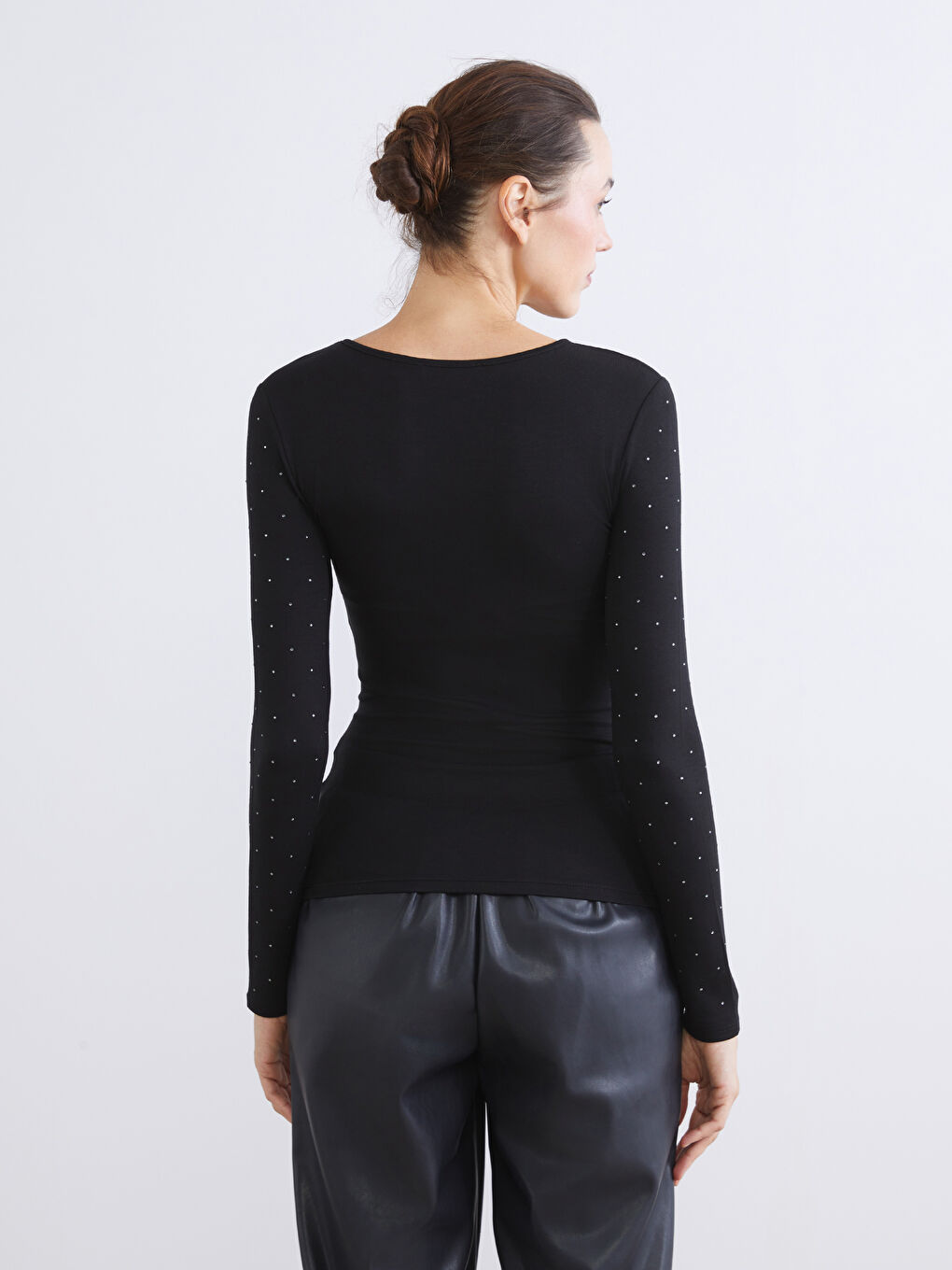 Crew Neck Rhinestone Embellished Women's T-Shirt-3