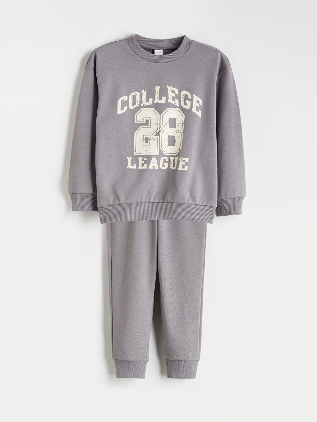 Gri Bisiklet Yaka Erkek Çocuk Sweatshirt ve Eşofman Altı 2'li