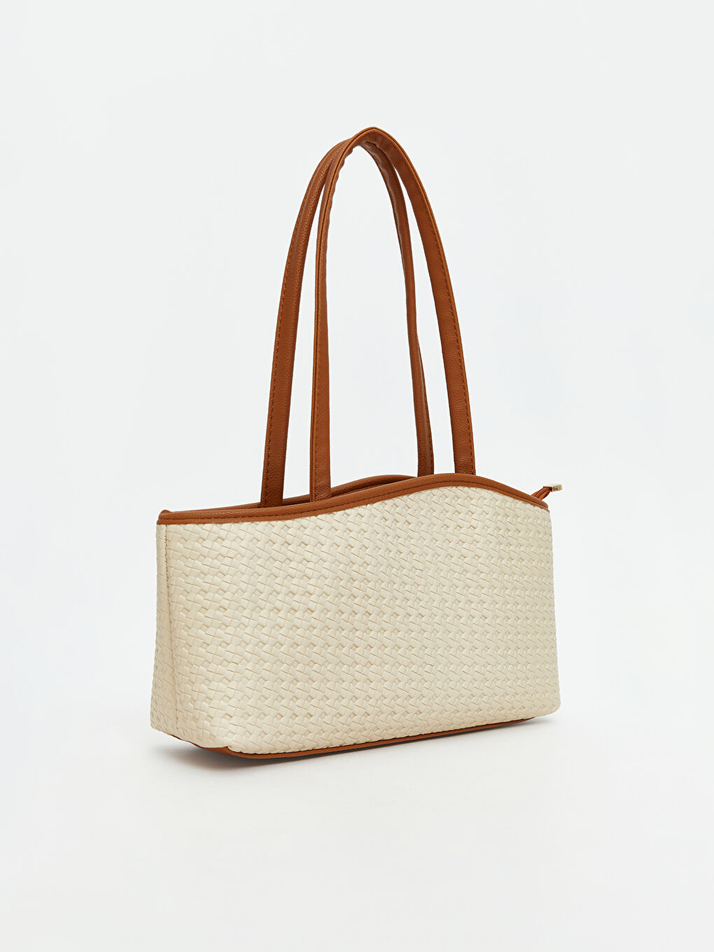 Ekru Deri Görünümlü Kadın Omuz Çantası-1