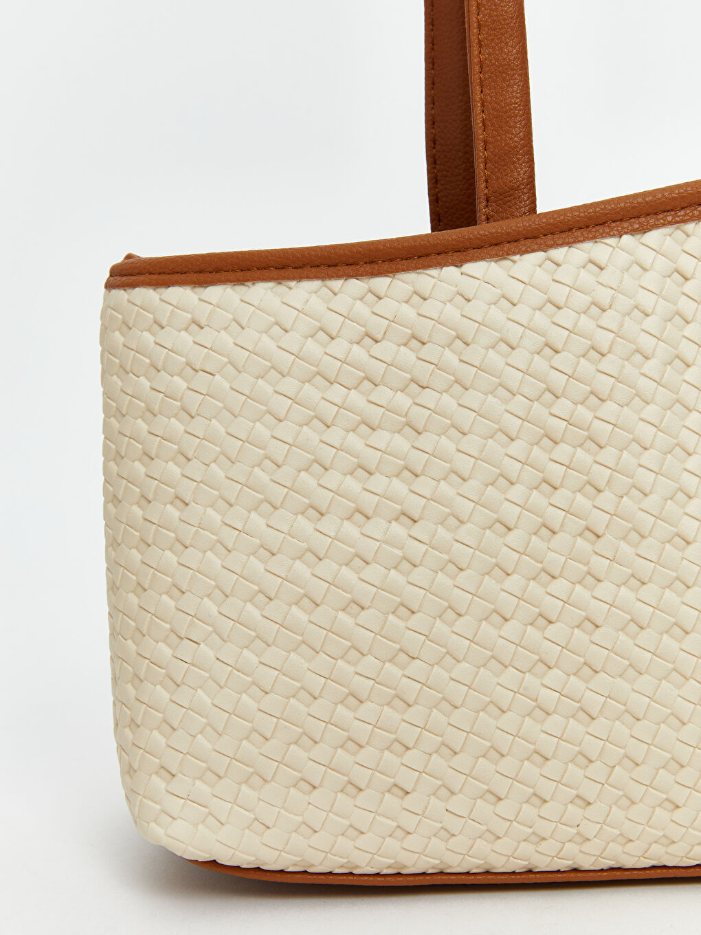 Ekru Deri Görünümlü Kadın Omuz Çantası-2