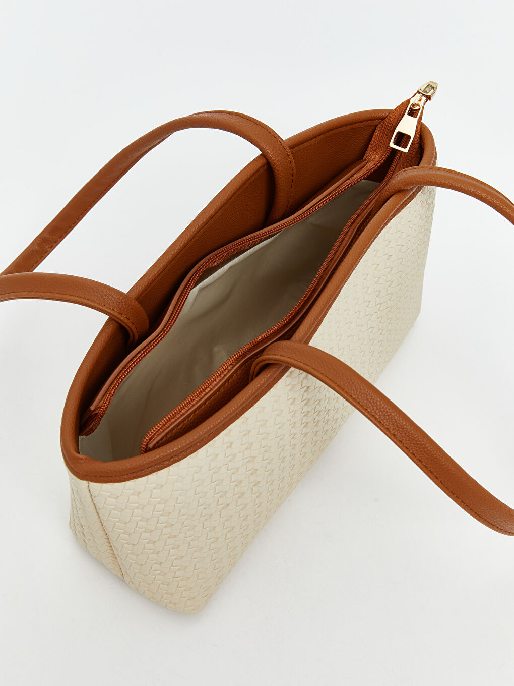 Ekru Deri Görünümlü Kadın Omuz Çantası-3