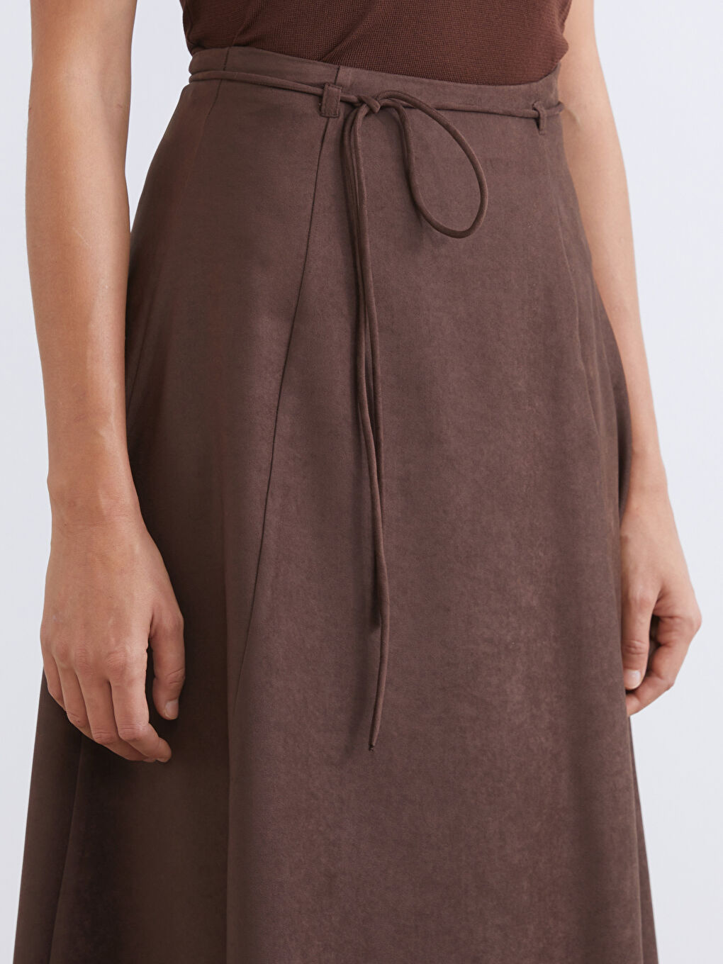 Kahverengi Beli Fermuarlı Kloş Etek-2