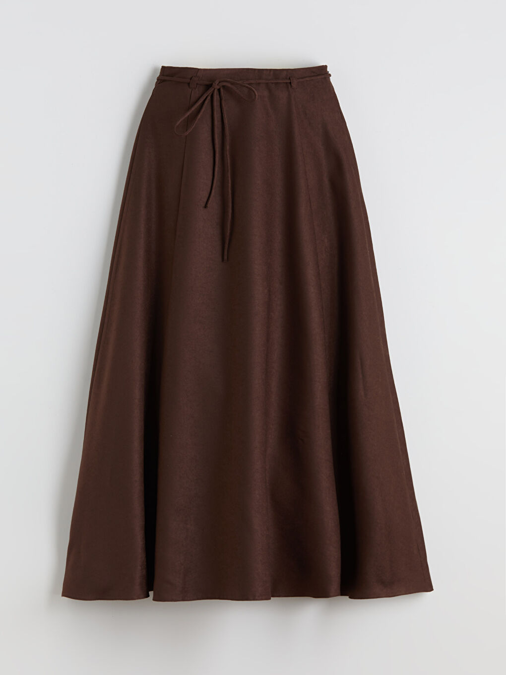 Kahverengi Beli Fermuarlı Kloş Etek-4